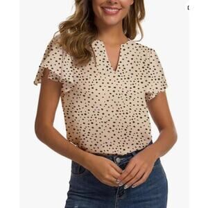 Casual Ruffled V Neck Chiffon Short Sleeve Top Blouse NWT Size S